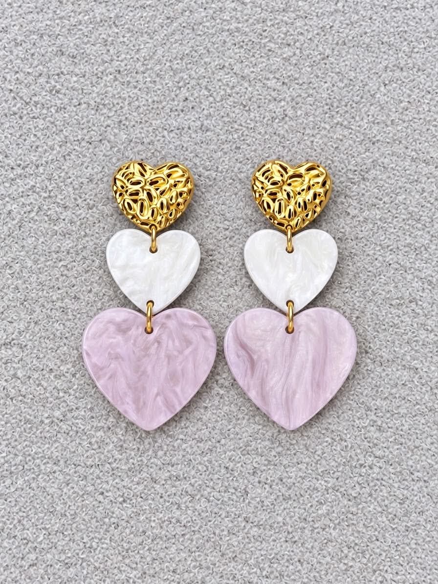 Boucles d'oreilles Cœurs Taupe/Violet